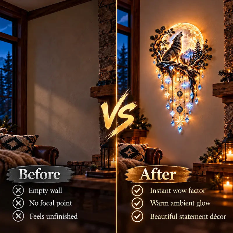 🐺🌕 Wolf Howling Moon Starfall Wall Light – Bring the Wild Home