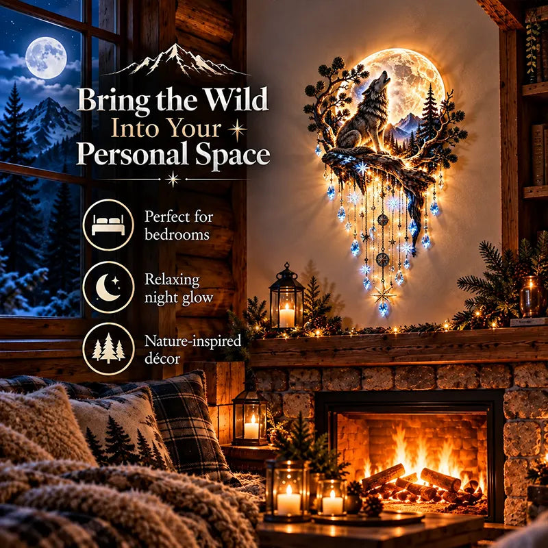 🐺🌕 Wolf Howling Moon Starfall Wall Light – Bring the Wild Home
