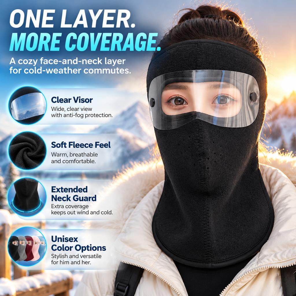 Winter Windproof Face Mask with Detachable Goggles – Unisex Fleece Balaclava