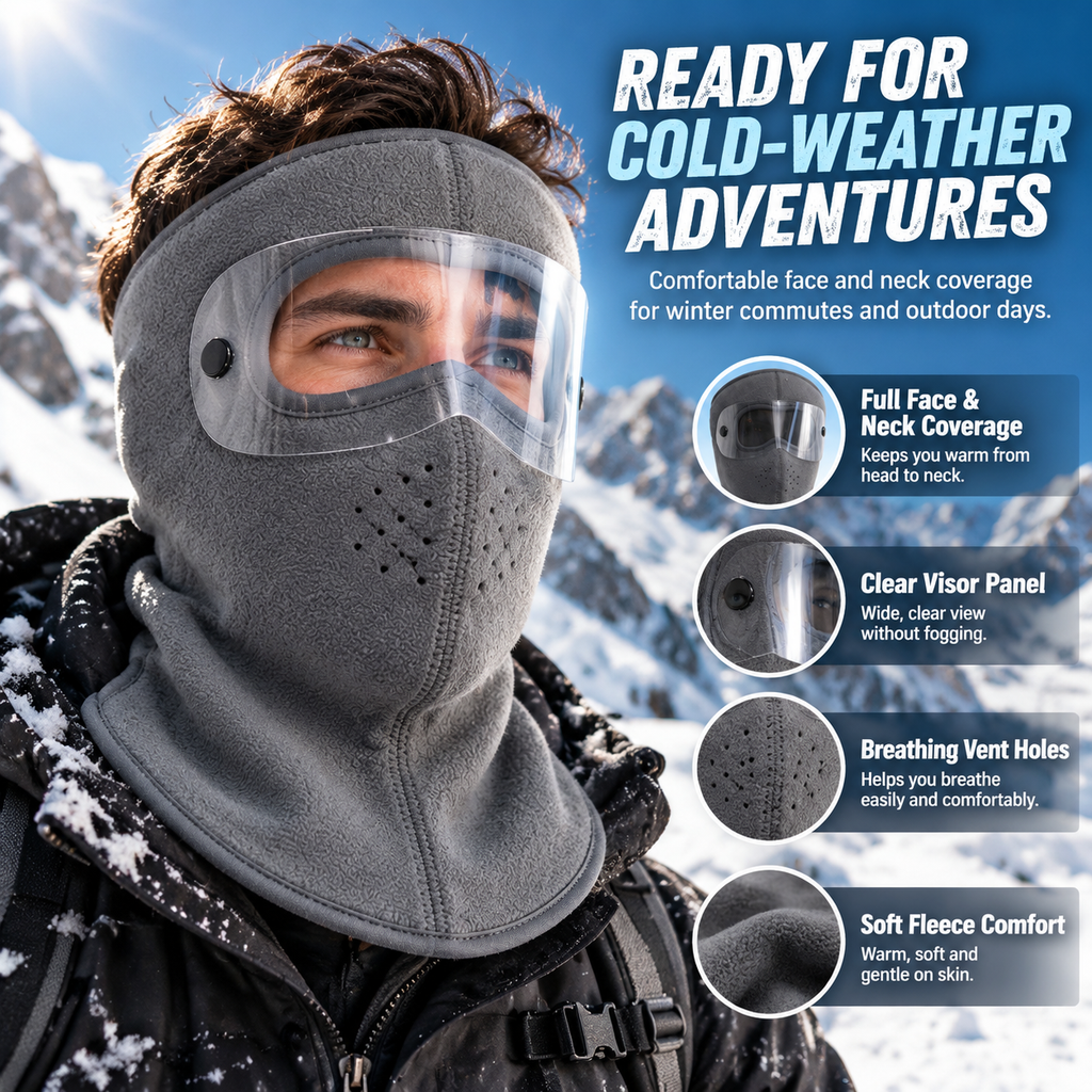 Winter Windproof Face Mask with Detachable Goggles – Unisex Fleece Balaclava