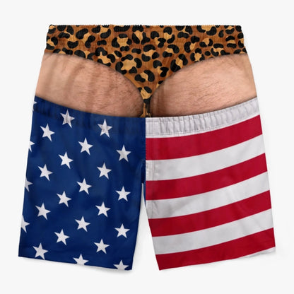 🔥 50% OFF🎁Funny Patriotic Men’s Swim Trunks – Personalized Wide Load Beach Shorts