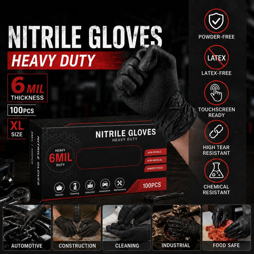 Heavy Duty Black Nitrile Gloves