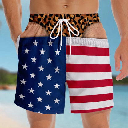 🔥 50% OFF🎁Funny Patriotic Men’s Swim Trunks – Personalized Wide Load Beach Shorts