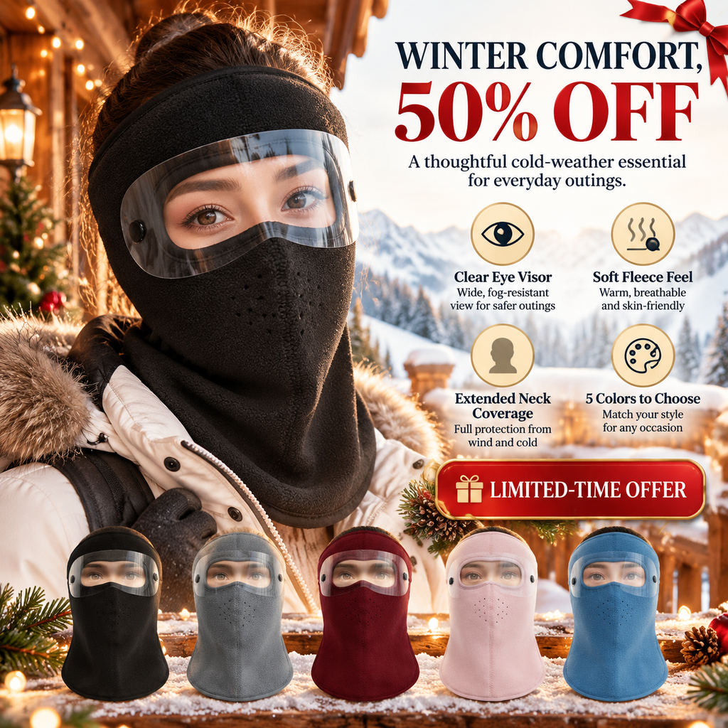 Winter Windproof Face Mask with Detachable Goggles – Unisex Fleece Balaclava
