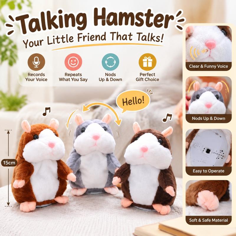 🐹 Last Day Special Price！✨Talking Hamster Plush – repeats whatever you say, auto head-shaking, hilarious fun for kids & adults.🎁