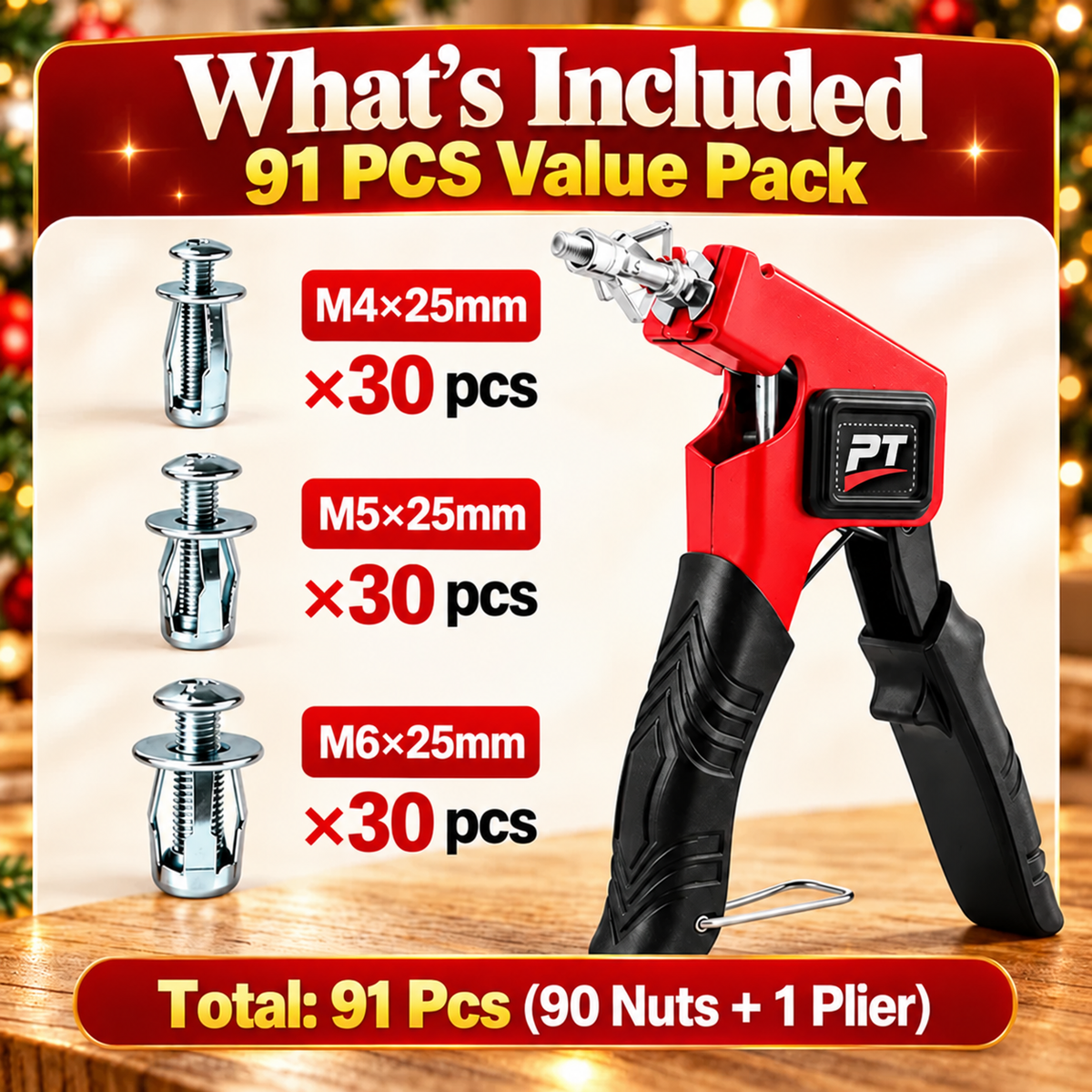 🧱 No Stud? No Problem. – 91-Piece Petal Jack Nut Kit with Installation Pliers