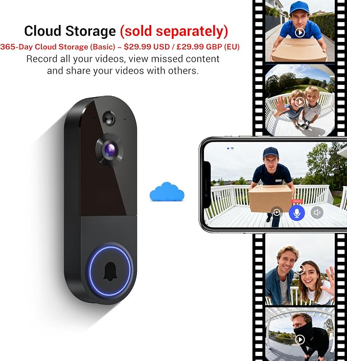 1080P Wireless Video Doorbell Camera, AI Human Detection