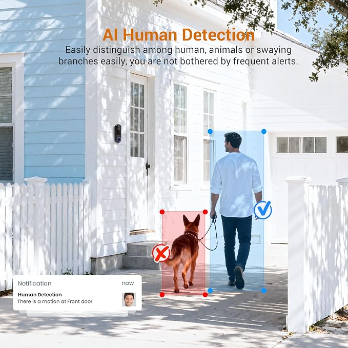 1080P Wireless Video Doorbell Camera, AI Human Detection