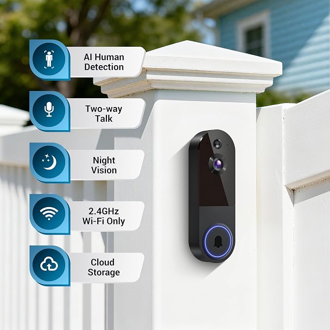 1080P Wireless Video Doorbell Camera, AI Human Detection