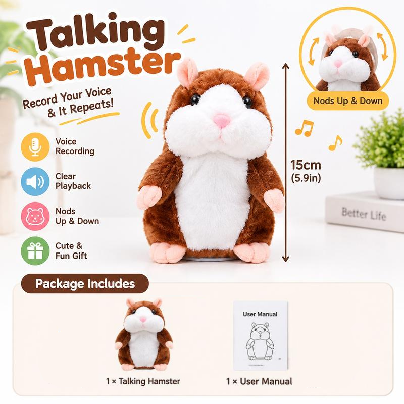 🐹 Last Day Special Price！✨Talking Hamster Plush – repeats whatever you say, auto head-shaking, hilarious fun for kids & adults.🎁