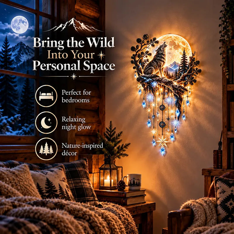 🐺🌕 Wolf Howling Moon Starfall Wall Light – Bring the Wild Home