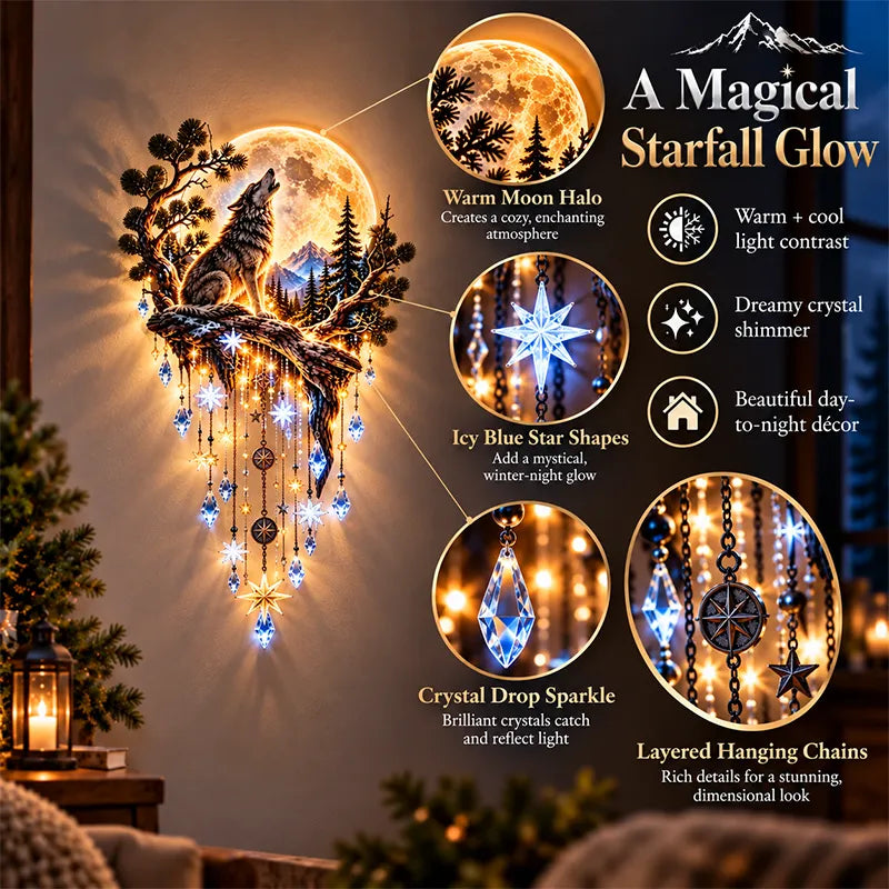 🐺🌕 Wolf Howling Moon Starfall Wall Light – Bring the Wild Home