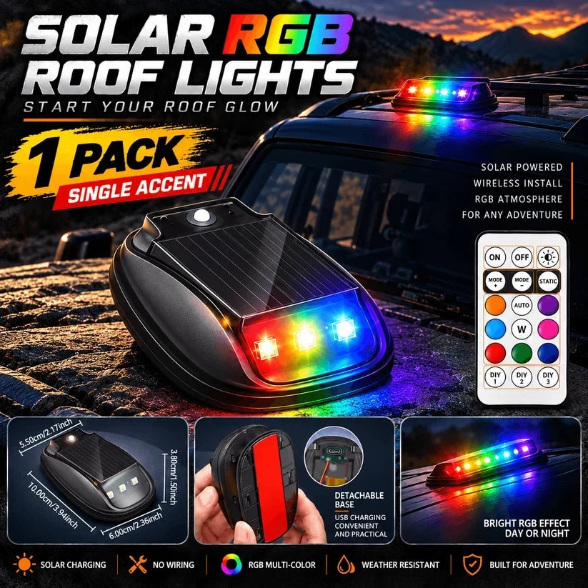 🌈 Solar RGB Car Roof Strobe Lights –🚗 5-Pack Wireless No-Drill Cab Light Set