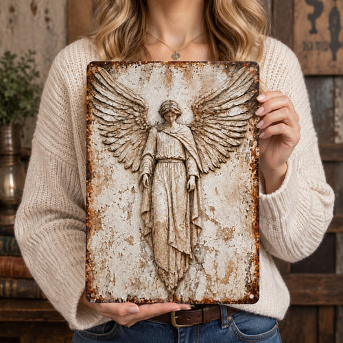 🕊️ Rustic Guardian Angel Metal Wall Art