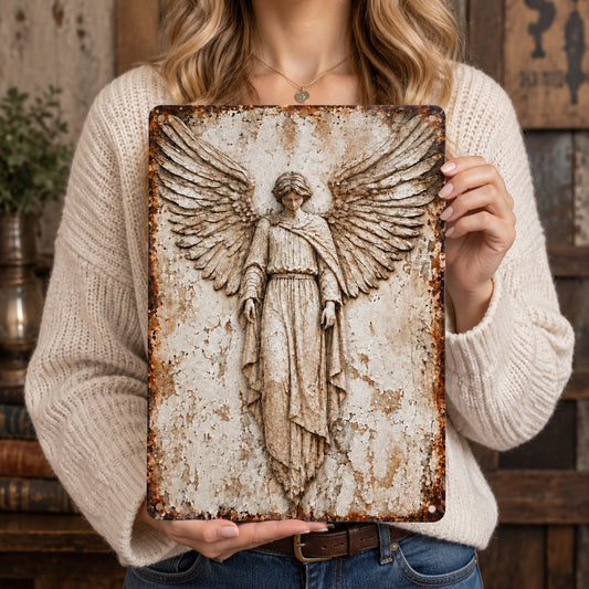 🕊️ Rustic Guardian Angel Metal Wall Art